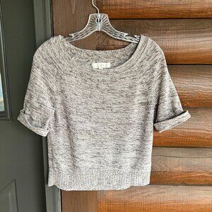 Ann Taylor LOFT Brown and Beige Short Sleeve Top w/Silver Sparkle Accent, Sz. XS